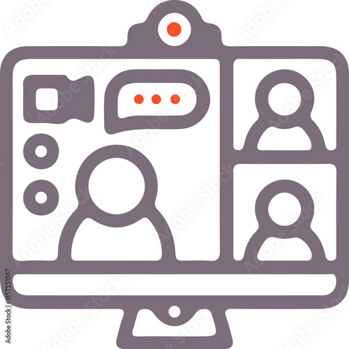 Virtual Meeting Interface Graphic Displaying Video Call and Chat Features Representing Online Communication and Collaboration Platform