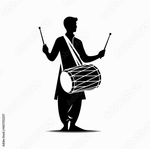 black silhouette musician playing drum clip art preview