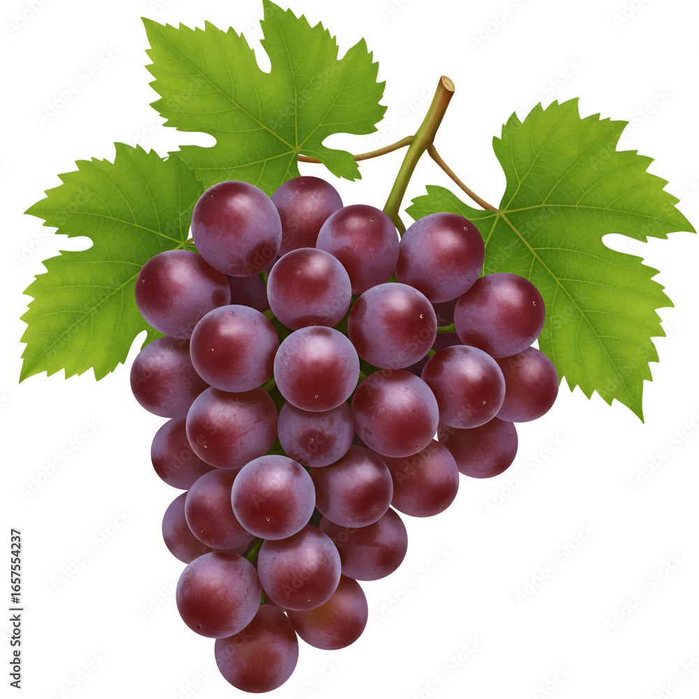 Fototapeta premium Purple grape cluster hanging from green vine branch