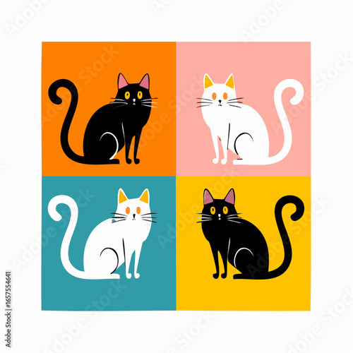Four Minimalist Cat Silhouettes A Pop Art Grid Design