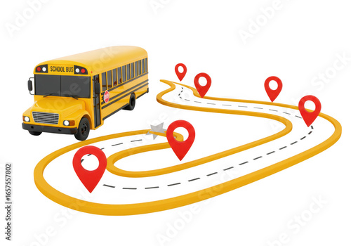 School bus route planning isolated on transparent background