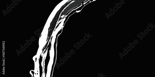 Water pouring down on a black background creating a dynamic and abstract visual effect that is striking on transparent background