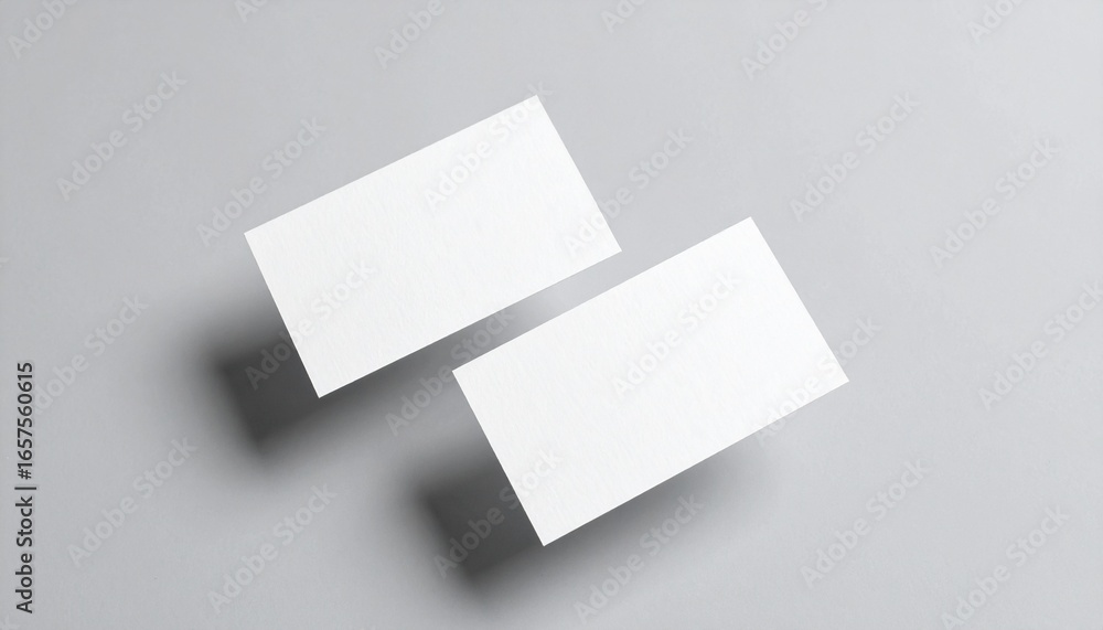 Blank business card mockup with two levitating cards and soft shadows on gray background for branding and identity design presentation Blank business card mockup with two levitating cards and soft shadows on gray background for branding and identity design presentation