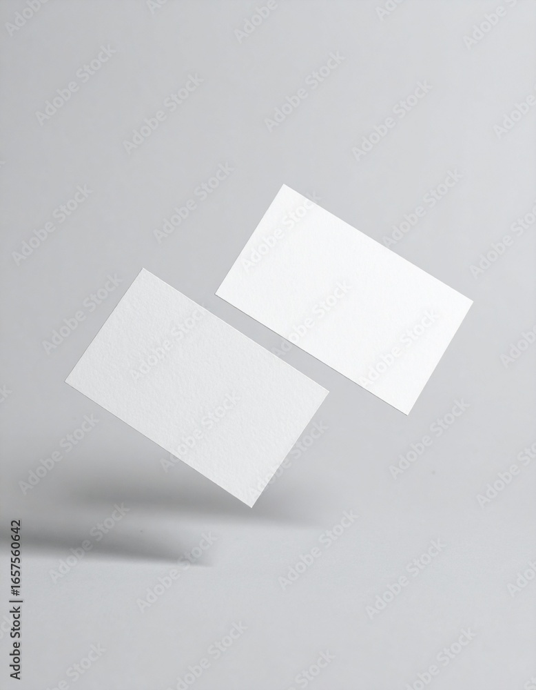 Blank business card mockup with two levitating cards and soft shadows on gray background for branding and identity design presentation Blank business card mockup with two levitating cards and soft shadows on gray background for branding and identity design presentation