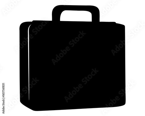 Black silhouette image of a briefcase or suitcase with handle on top