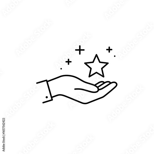 Hand Offering Shining Star Icon Line Art Graphic.