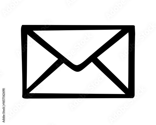 Simple black outline drawing of an envelope on a bright white background