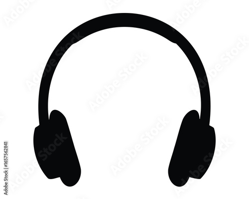 Simplified black silhouette illustration of modern over ear headphones design