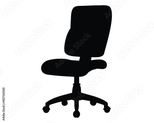 Silhouette of an office chair with a unique ergonomic design and wheels