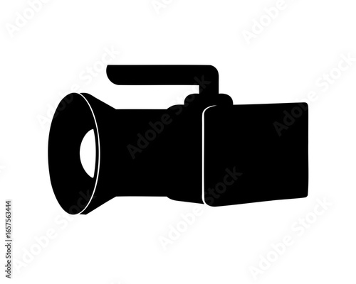 Simple silhouette illustration of an old fashioned handheld video camera recorder