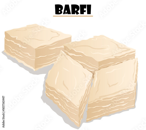 Khoya Barfi Illustration - Traditional Indian Sweet Milk Fudge Dessert Mithai