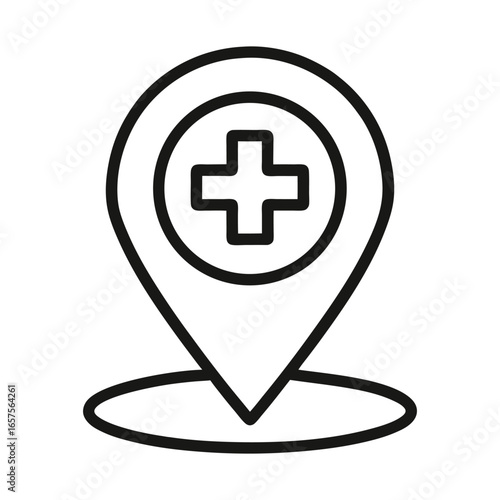 Medical location pin icon isolated on white background