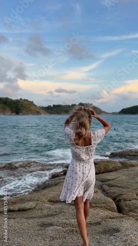 beach, woman, sea, summer, water, dress, ocean, sand, beauty, child, vacation, coast, barefoot, nature, person, travel, one, kid, outdoors, people, running, fashion, holiday, fun, model beach, woman