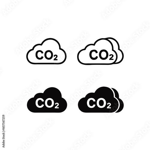 Carbon Dioxide Clouds Icons Representing Pollution and Environmental Impact of Greenhouse Gas Emissions on Global Climate Change