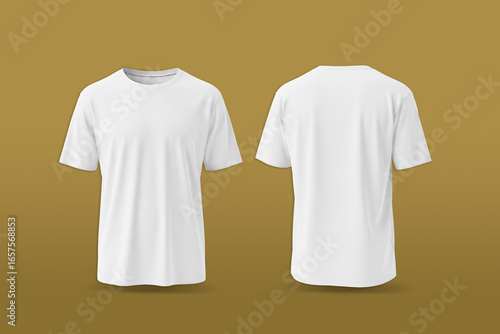 Front and Back White T-Shirt Mockup Gold Gradient Background