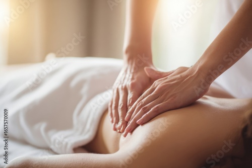 Relaxing massage therapy session focusing on back and shoulder muscles in spa environment.