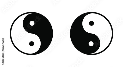 Yin yang symbols in black and white on a plain background silhouette