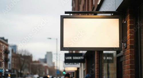 Blank Rectangular Store Sign Mockup on a City Street