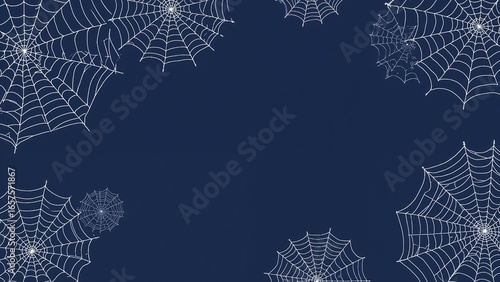 Spider web Halloween framed background. Cobweb spooky insect net on dark blue background. For Halloween posters, banners, and spooky illustrations. Ai Generative.