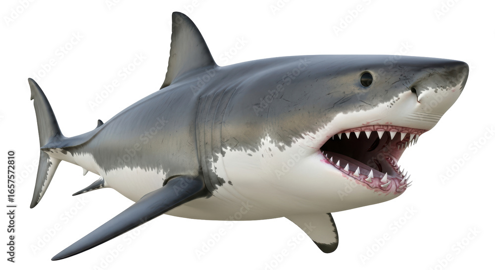 Fototapeta premium Isolated Great White Shark with Open Mouth