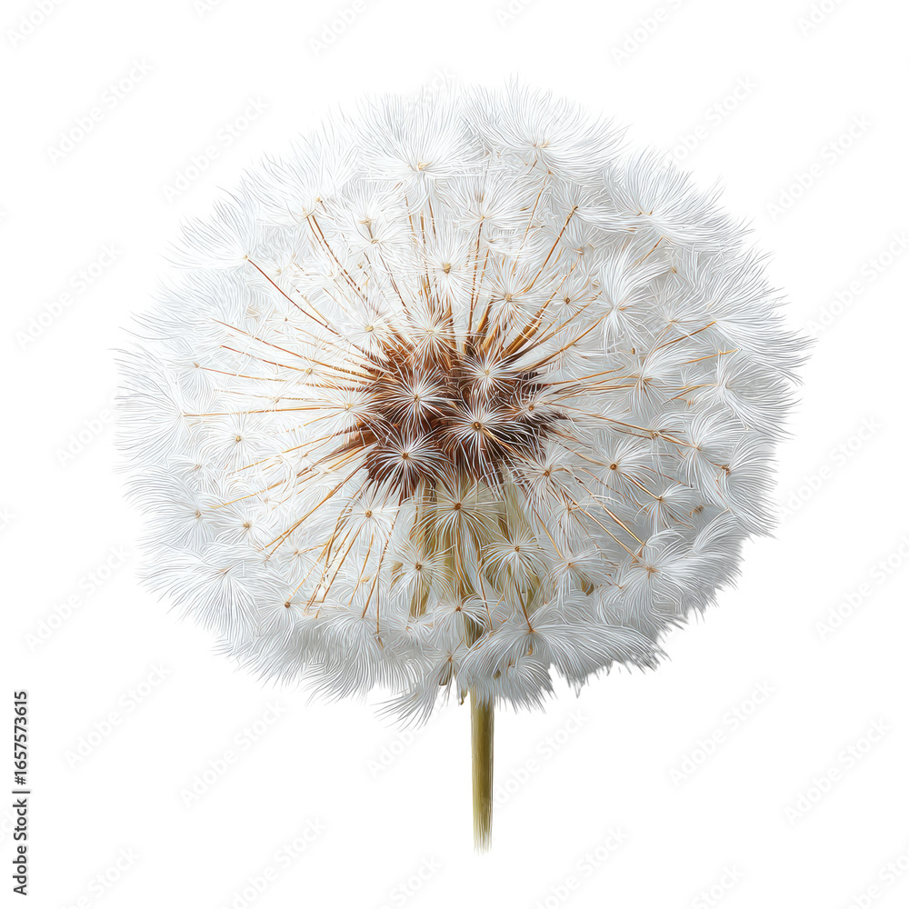 Fototapeta premium Detailed close-up of a mature, fluffy dandelion seedhead