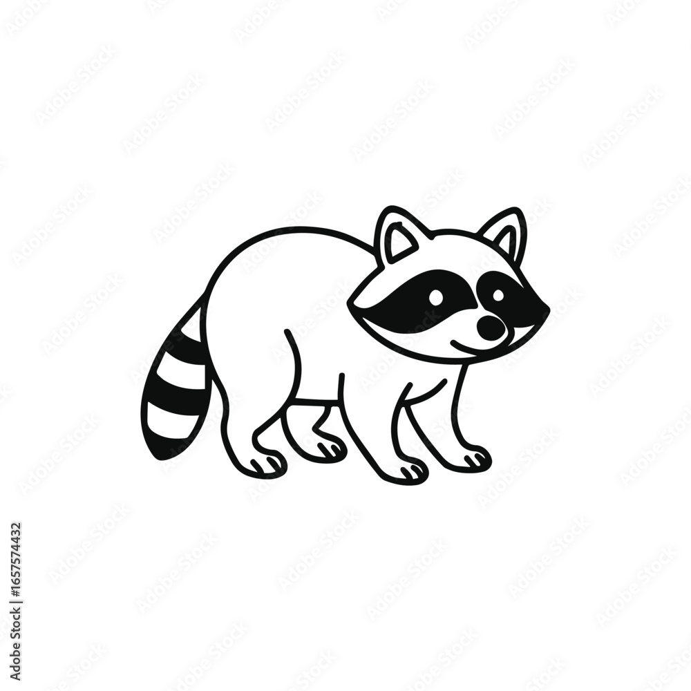 Fototapeta premium Raccoon cartoon outline vector drawing coloring book forest animal illustration, generative ai