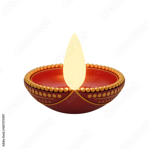 3d icon of 3d rendering of a traditional diwali lamp isolated on transparent background