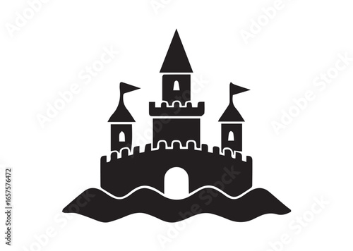 Sand castle black vector white background