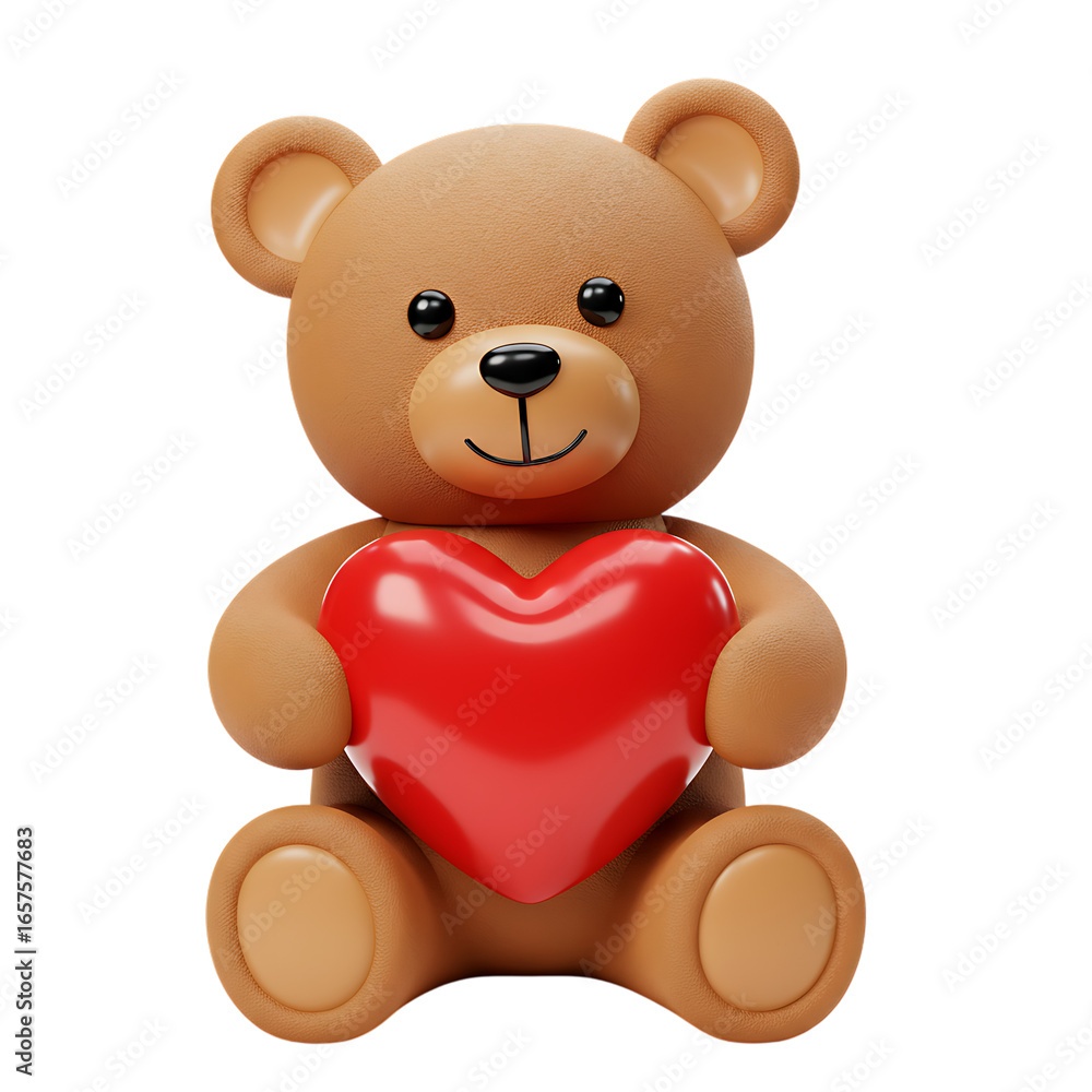 Obraz premium 3d icon of cute teddy bear holding a red heart isolated on transparent background