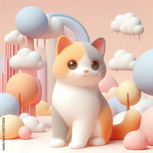 Little cat cute brown color 3d illustration feline pet concept animation character