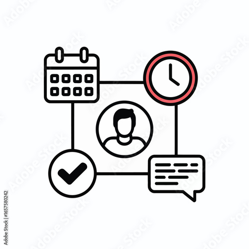 Business workflow diagram with calendar clock person and checklist process management
