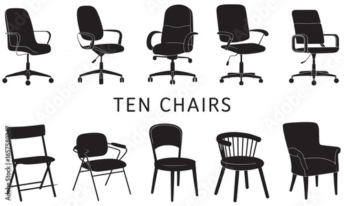 Silhouette Collection of Ten Different Chair Designs for Home and Office Furnishing Needs with Varying Styles