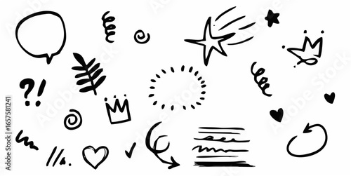 Hand drawn set of curly swish...