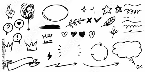 Hand drawn set of curly swish...