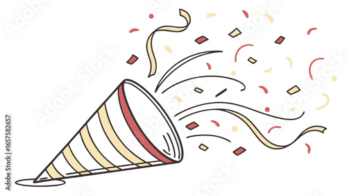 Festive party popper exploding with colorful confetti and streamers in a celebratory burst