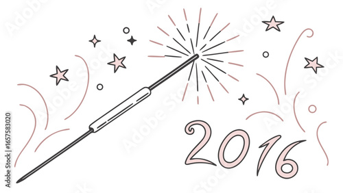 Sparkler and stars celebrating the year 2016 with festive fireworks and celebratory elements