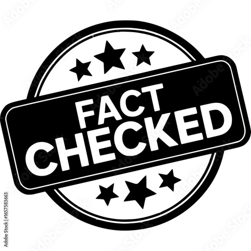 Fact Checked Stamp: A bold, black and white seal boldly proclaims 'Fact Checked,' a symbol of accuracy and verification, perfect for conveying truth and reliability.