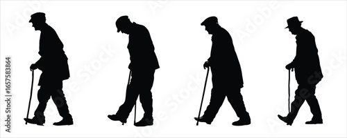 Elderly Man Walking Silhouettes Vector Clipart for Senior Care