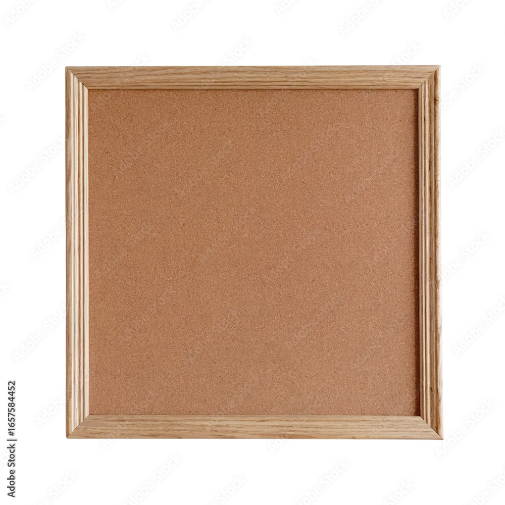 Fototapeta premium A square cork board with a natural wooden frame isolated on transparent white background remove png