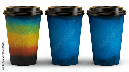 Wallpaper Mural Three Paper Coffee Cups with Black Lids on White Background. Mock up promotion information for marketing announcements and details, blank white space. Torontodigital.ca
