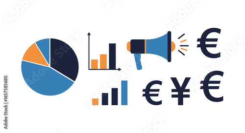 Business finance and marketing concept with pie chart and bar graph silhouette