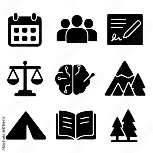 Icons of Knowledge and Exploration: A collection of clean and consistent icons representing the breadth of knowledge, human interaction, and discovery.