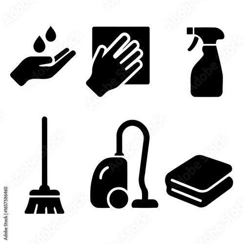 Hygiene and Sanitation Icons: A collection of simple, clean icons representing essential elements of hygiene and sanitation, conveying the importance of cleanliness and health.