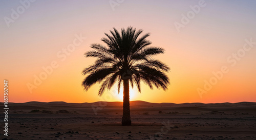 Palm Tree in the Desert at Sunset