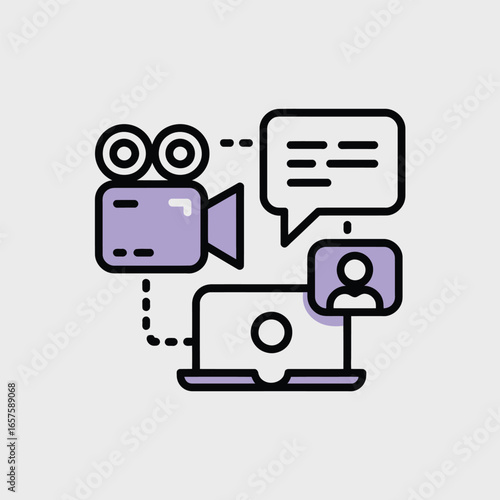Video conferencing and online communication concept with camera and laptop video conference