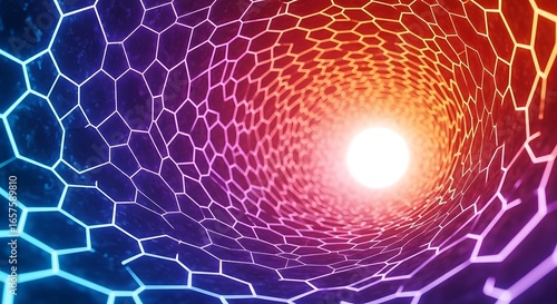 Abstract Honeycomb Tunnel with Glowing Light Source Modern Futuristic Design Element for Technology and Science Projects and Presentations Dynamic Background