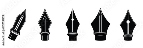 Pen nib icon set vector on white background