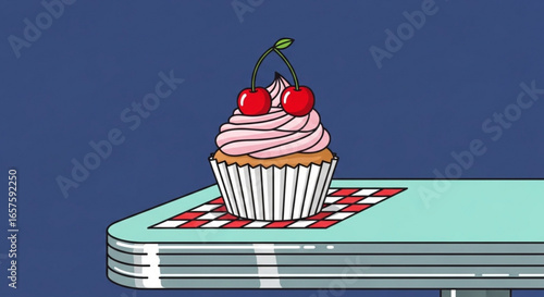 Delicious cherry cupcake dessert illustration for bakery sweet treats and pastry shop promotions design asset