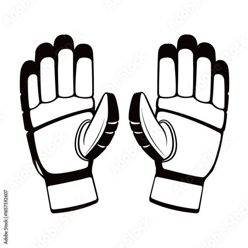 black and white silhouette of a cricket glove on a white background