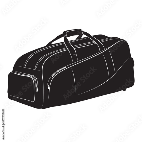black and white silhouette of a cricket bag on a white background